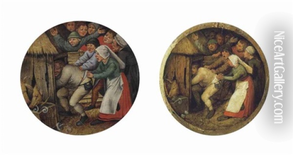 The Drunkard Pushed Into The Pigsty Oil Painting - Pieter Brueghel the Younger