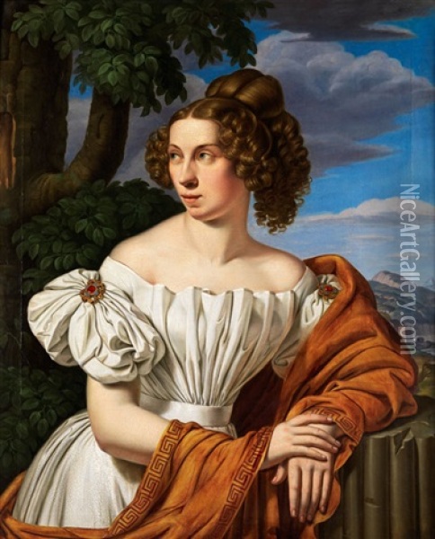 Bildnis Einer Dame Vor Landschaftshintergrund, Um 1826 Oil Painting - Heinrich Maria von Hess