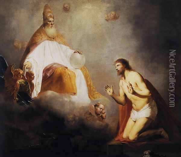God Inviting Christ to Sit on the Throne at His Right Hand 1645 Oil Painting - Pieter de Grebber