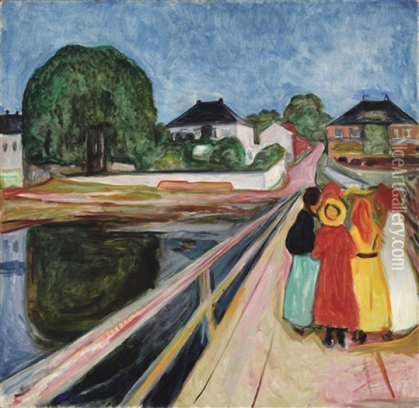 Pikene Pa Broen (girls On The Bridge) Oil Painting - Edvard Munch