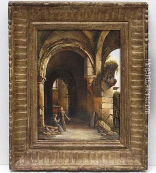 Personnages Dans Les Ruines Oil Painting - Charles Marie Bouton