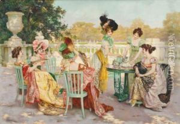 Parisian Tea Party Oil Painting - Juan, Jean Sala Gabriel