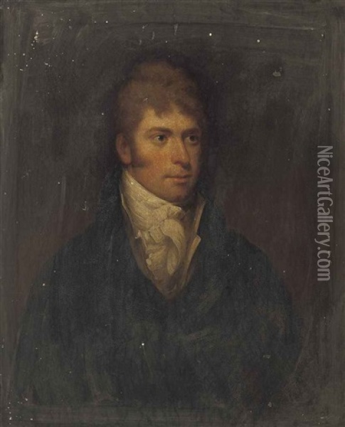 Portrait Of A Gentleman In A Black Coat And White Cravat Oil Painting - Sir John Hoppner