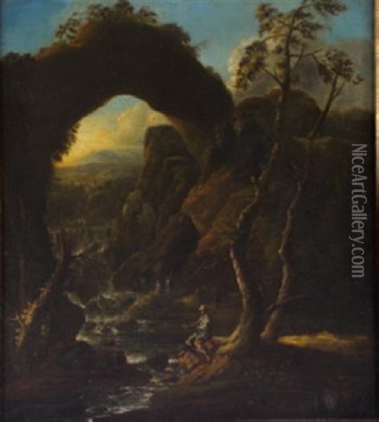 Classical Landscape With Figures Oil Painting - Thomas Sautelle Roberts
