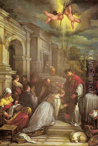 St. Valentine Baptising St. Lucilla (San Valentino battezza santa Lucilla) Oil Painting - Jacopo Bassano (Jacopo da Ponte)