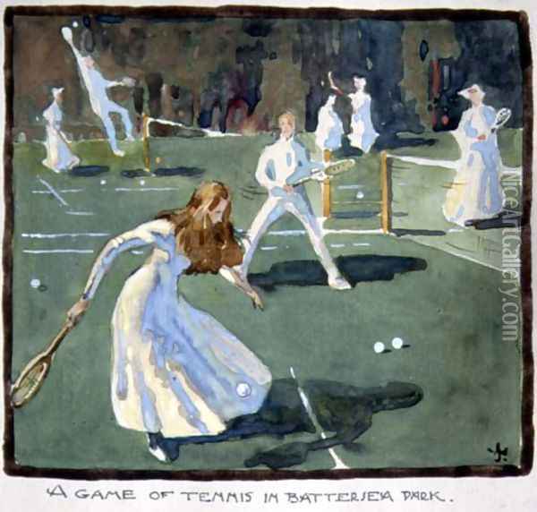 A Game of Tennis in Battersea Park Oil Painting - James Wallace