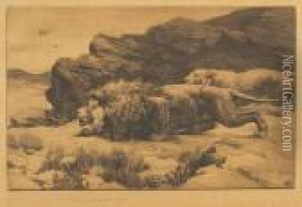 Stalking Lions Oil Painting - Herbert Thomas Dicksee