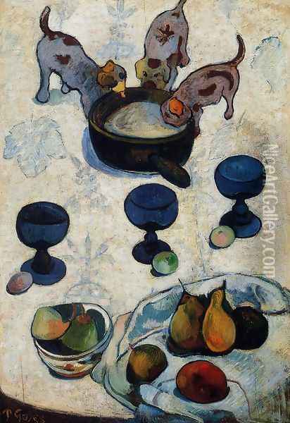 Still Life With Three Puppies Oil Painting - Paul Gauguin