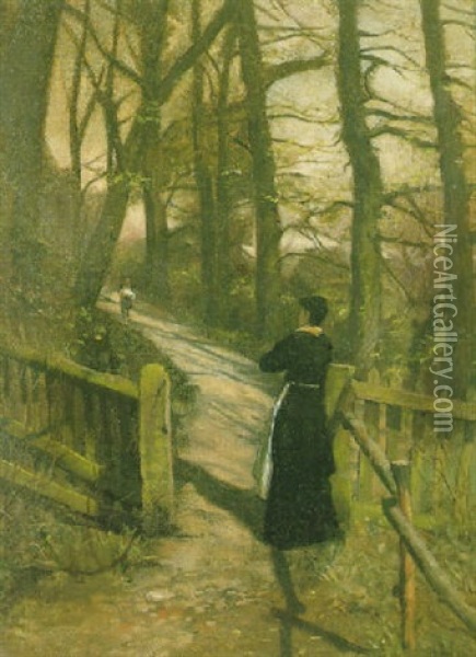 A Woodland Path In Brittany Oil Painting - Nathaniel, R.H.A. Hill
