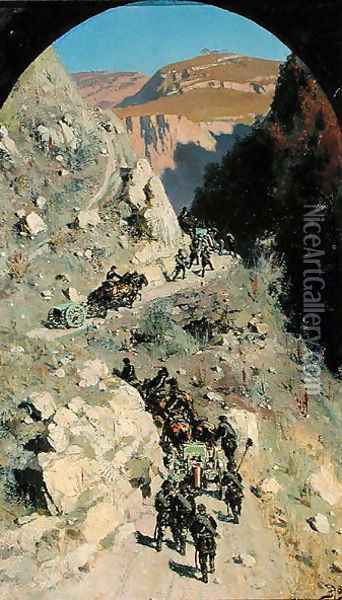 Artillery in the Caucasian mountains, 1883 Oil Painting - Vasily Polenov
