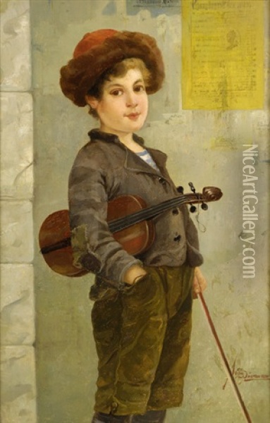 Der Kleine Geigenvirtuose Oil Painting - Josef Johann Suess