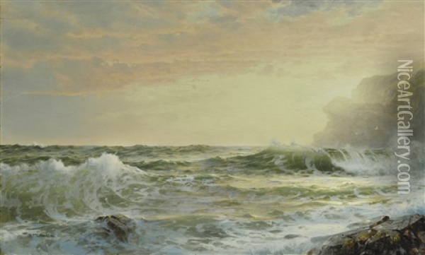 Twilight: Horsehead Rock, Conanicut Island In The Narragansett Bay Oil Painting - William Trost Richards