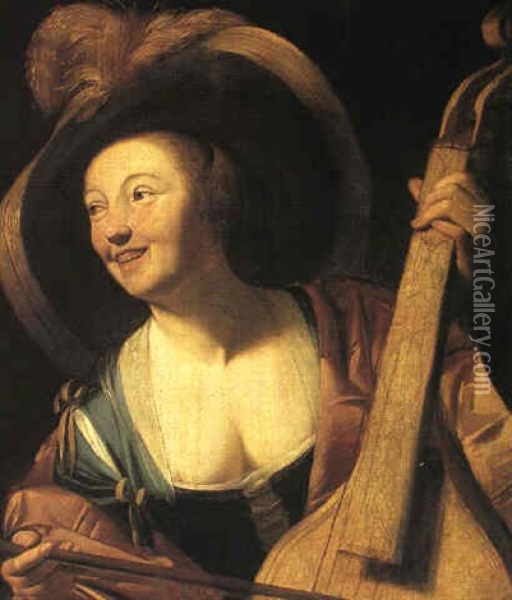 A Young Woman Playing The Viol Oil Painting - Gerrit Van Honthorst