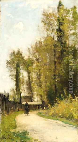 Paysanne sur un Chemin Sortie de village Oil Painting - Stanislas Lepine