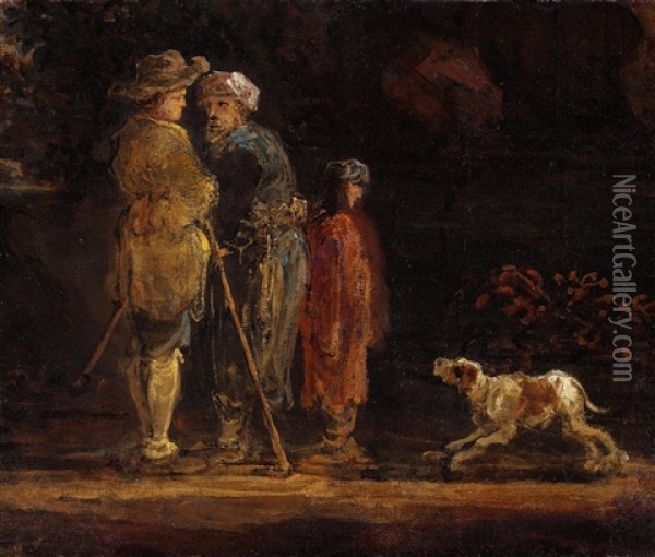 Three Figures With A Dog Oil Painting - Jan de Momper