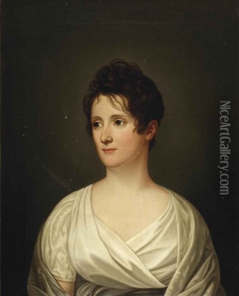 Portrait Of Grafin Charlotte Zu Rantzau (1773-1846), Bust-length, In A White Dress Oil Painting - Friedrich Carl Groeger