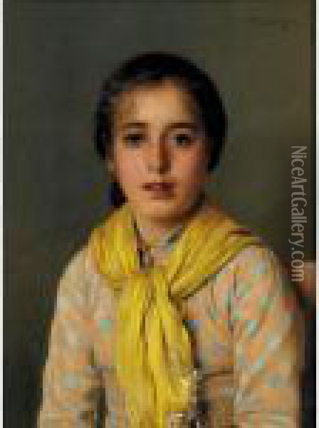 Portrait Of A Girl In A Yellow Shawl Oil Painting - Vittorio Matteo Corcos