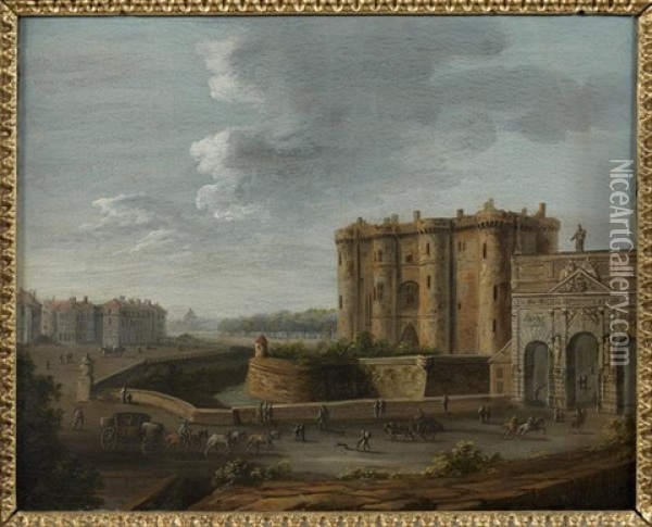 Vue De La Bastille, De La Porte Saint Antoine Et D'une Partie Du Faubourg Oil Painting - Jean Baptiste Nicolas Raguenet