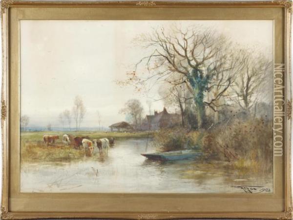 Cattle Crossing A River Oil Painting - Henry Charles Fox