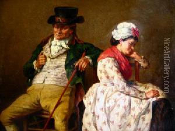 Couple In An Interior Oil Painting - Jean-Baptiste Madou