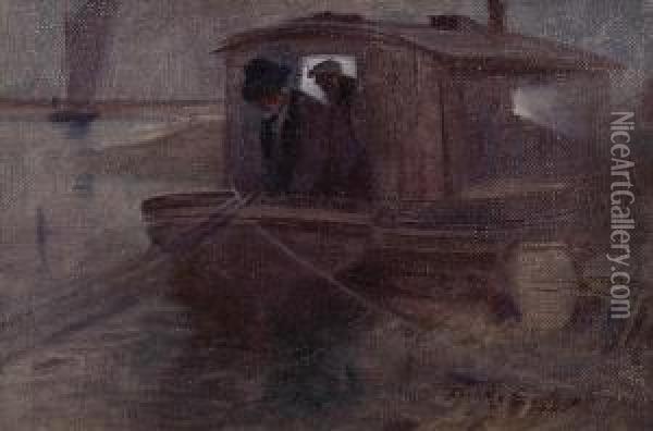 Moored Boat On The Broads Oil Painting - Frank Southgate
