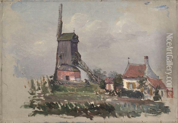 Moulin Et Maison. Oil Painting - Edmond Marie Petitjean