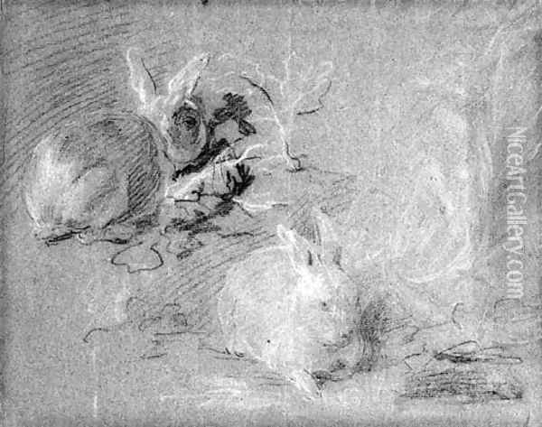 Two Rabbits Oil Painting - Franz Werner von Tamm