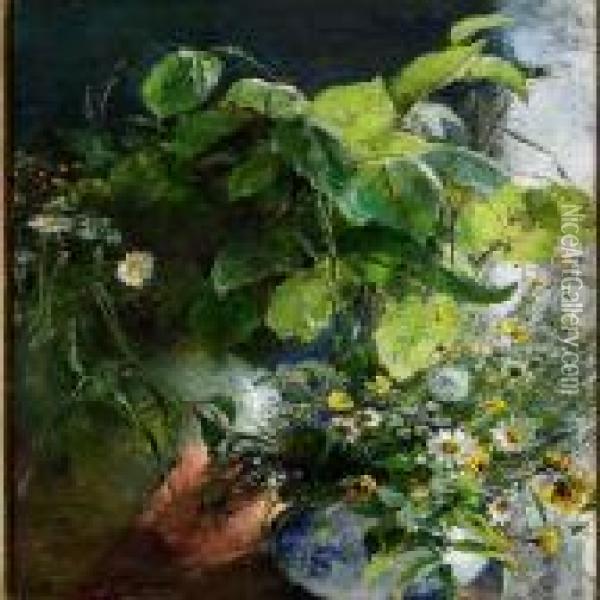 Still Life With Beech Branches And Flowers In A Vase Oil Painting - Bertha Wegmann
