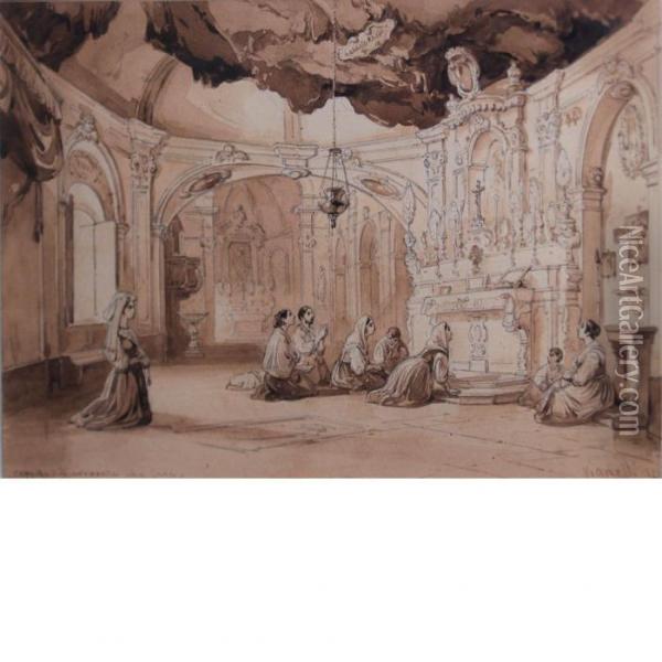 Church Interior Oil Painting - Achille Vianelli
