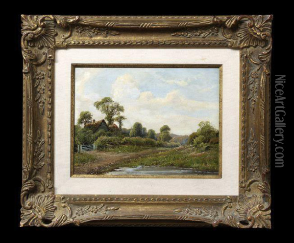 Country Landscape With Cottage Oil Painting - Ernest Cole
