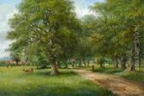 A Tree-lined Avenue Oil Painting - John Moore Of Ipswich