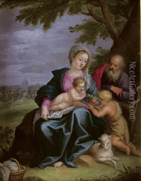 The Holy Family With Saint John The Baptist Oil Painting - Frans II Francken