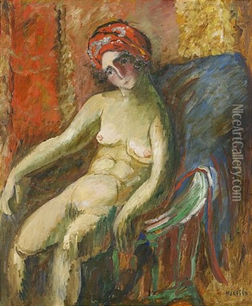 Sittande Modell Med Rod Turban Oil Painting - Sigrid (Maria) Hjerten