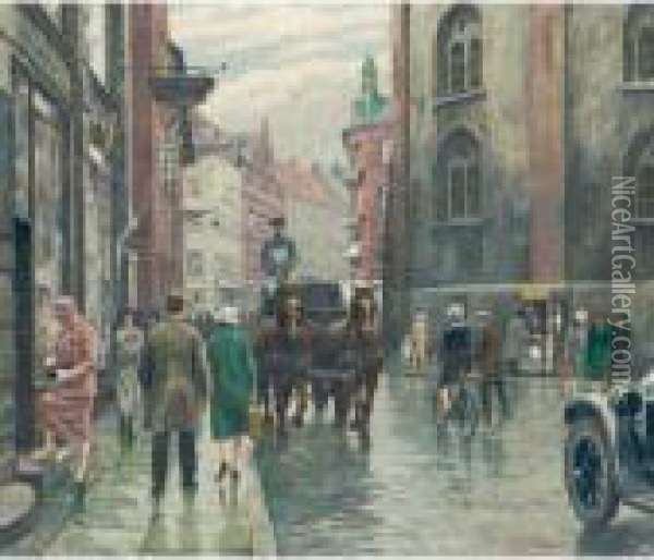 Street Scene In Copenhagen Oil Painting - Paul-Gustave Fischer