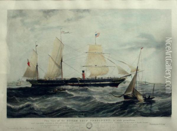 This View Of The Steam Ship President Oil Painting - William Adolphu Knell