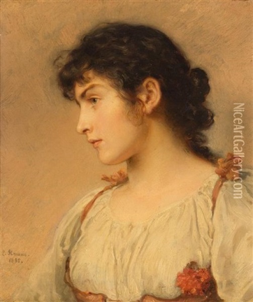 Portrait Of A Lady Oil Painting - Ludwig Knaus