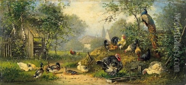 Auf Dem Bauernhof Oil Painting - Julius Scheuerer