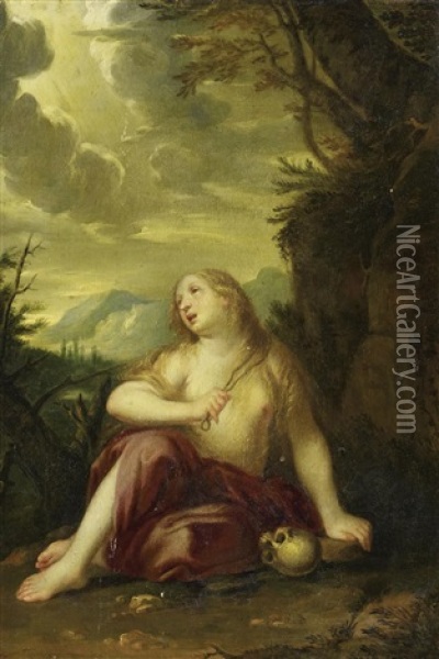 Die Heilige Magdalena, Sich Geiselnd Oil Painting - Josef Abel