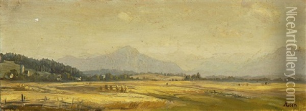 Voralpenlandschaft Bei Rosenheim Oil Painting - Adolf Heinrich Lier