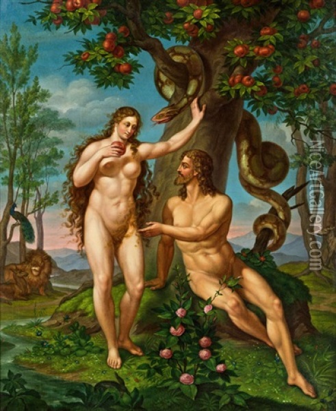 Adam Und Eva Oil Painting - Ludwig Viktor Ritter von Kurz zum Thurn und Goldenstein
