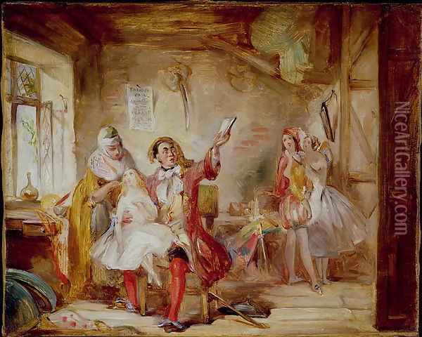 Backstage at the Theatre Royal, possibly depicting Ira Frederick Aldridge 1807-67 rehearsing Othello, 1862 Oil Painting - Abraham Solomon