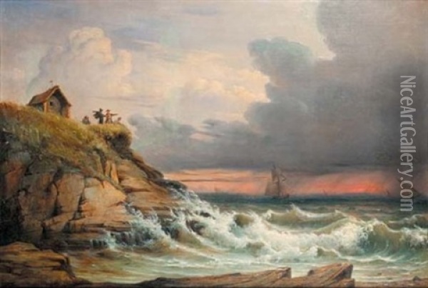 Personnages Observant La Mer Par Temps De Houle Oil Painting - Henry Schouten
