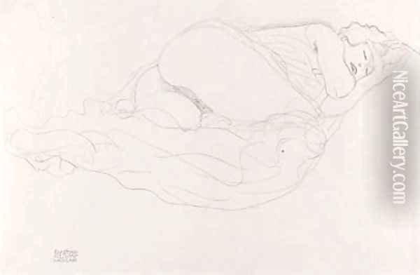 Liegender Halbakt nach rechts 3 Oil Painting - Gustav Klimt