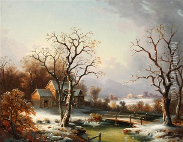 Rural Winter Landscape Oil Painting - Gunther Hartwick