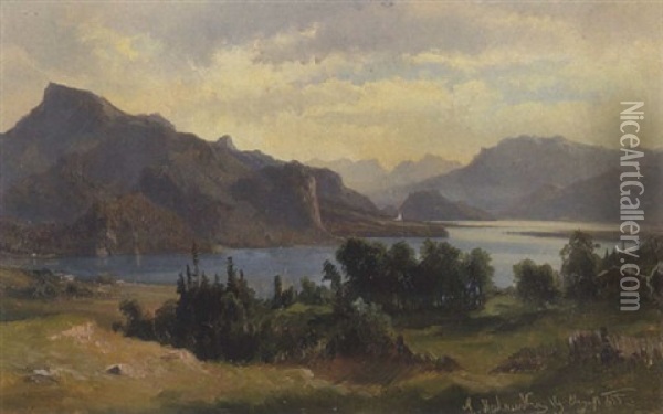 Osterreicher Gebirgssee Oil Painting - Ludwig Georg Eduard Halauska
