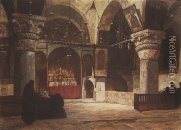 Kircheninneres Mit Franziskanermonchen Und Glaubigen Oil Painting - Georg Macco