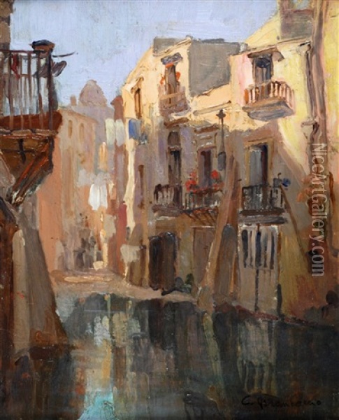 Caseggiati Sul Canale Oil Painting - Carlo Brancaccio