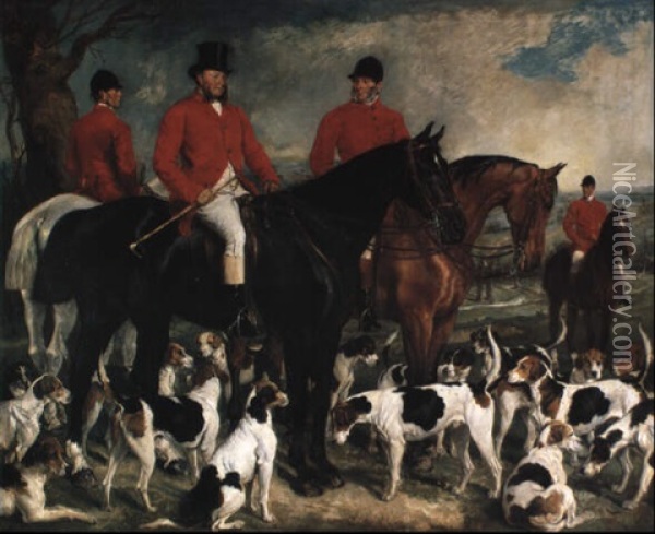 Portrait Of Gerard Leight, Master Of The Hertforshire Hounds At A Meet Oil Painting - Sir Francis Grant