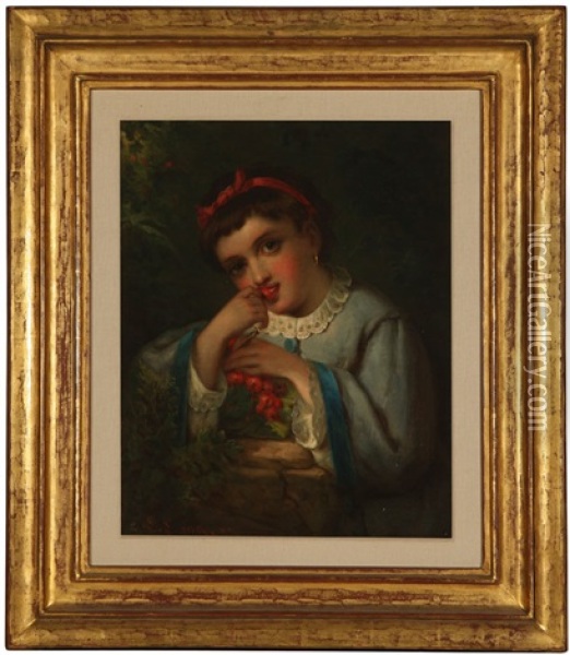 Portrait Of A Girl Eating Cherries Oil Painting - Louis Lang