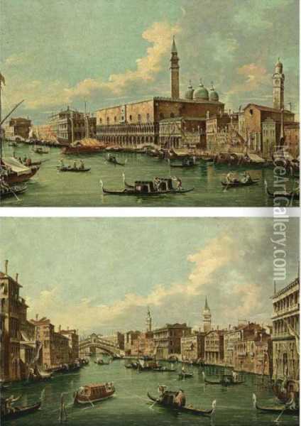 Venice: The Canal Grande With A View Of The Rialto Bridge From The South Oil Painting - (Giovanni Antonio Canal) Canaletto